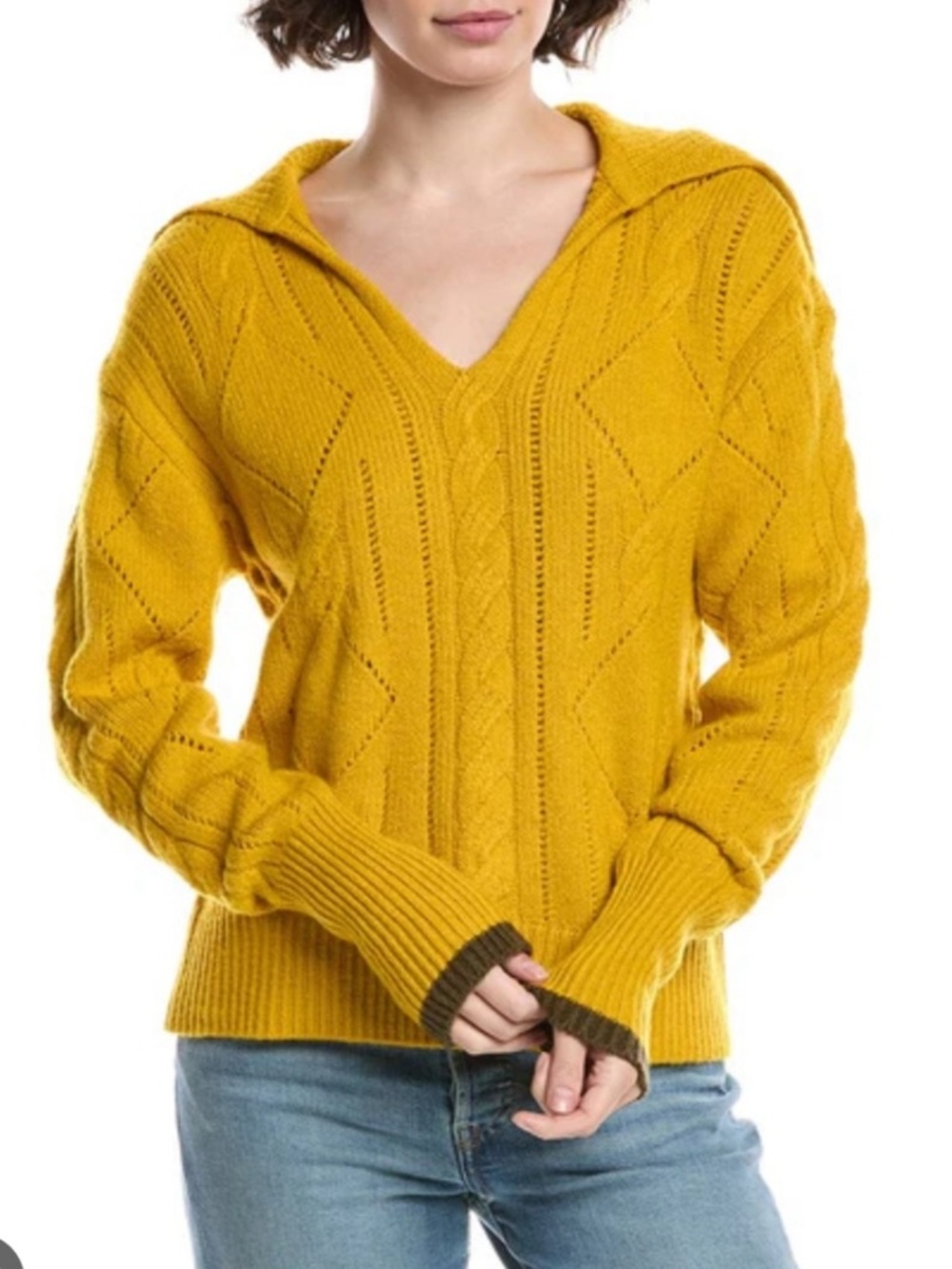CAbi V-Neck Shipshape Knit Sweater Sz S